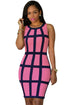 Sexy Rosy Black Trim Cage Design Dress